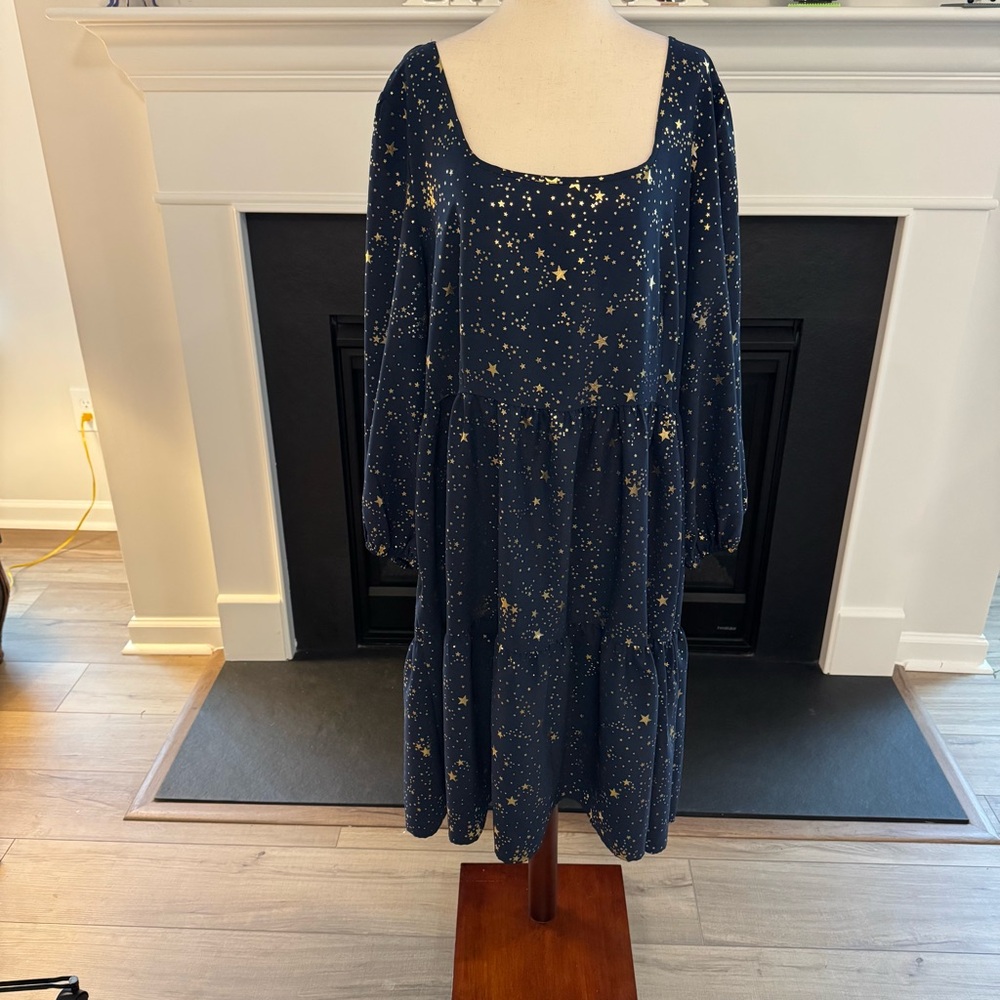 SHEIN Curve Navy Star Print Tiered Midi Dress | 4XL